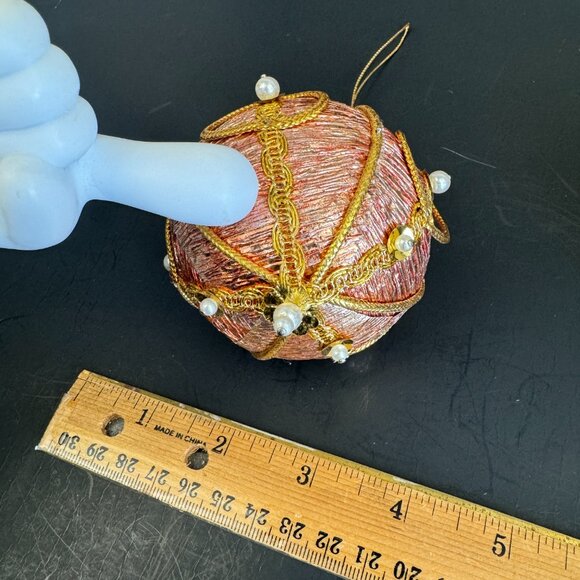 Vtg Hard Foam Round Ball Ornament Push Pin Pearls Metallic Pink Blue Gold Accent - Picture 3 of 16